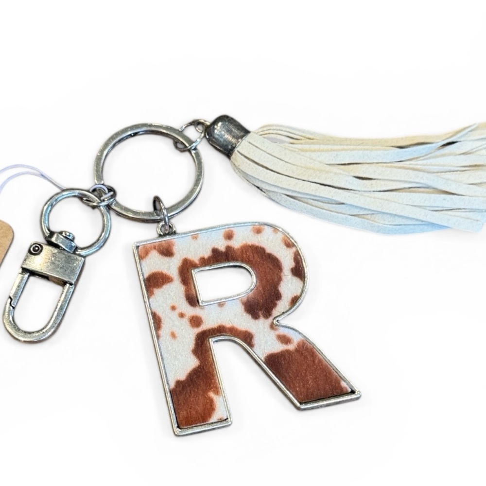 Initial 'R' Cowhide Tassel Keychain - Picture 5 of 5